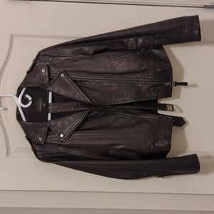 Mackage Aritzia Belted Leather Jacket - Black - Medium